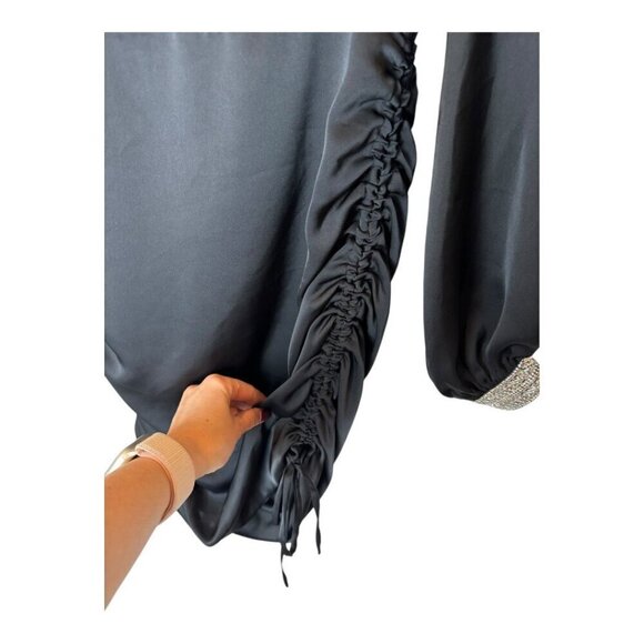 Ramy Brook Dress Women 00 Black Satin Rhinestone Embellished Foxy Mini Cocktail - Picture 7 of 15